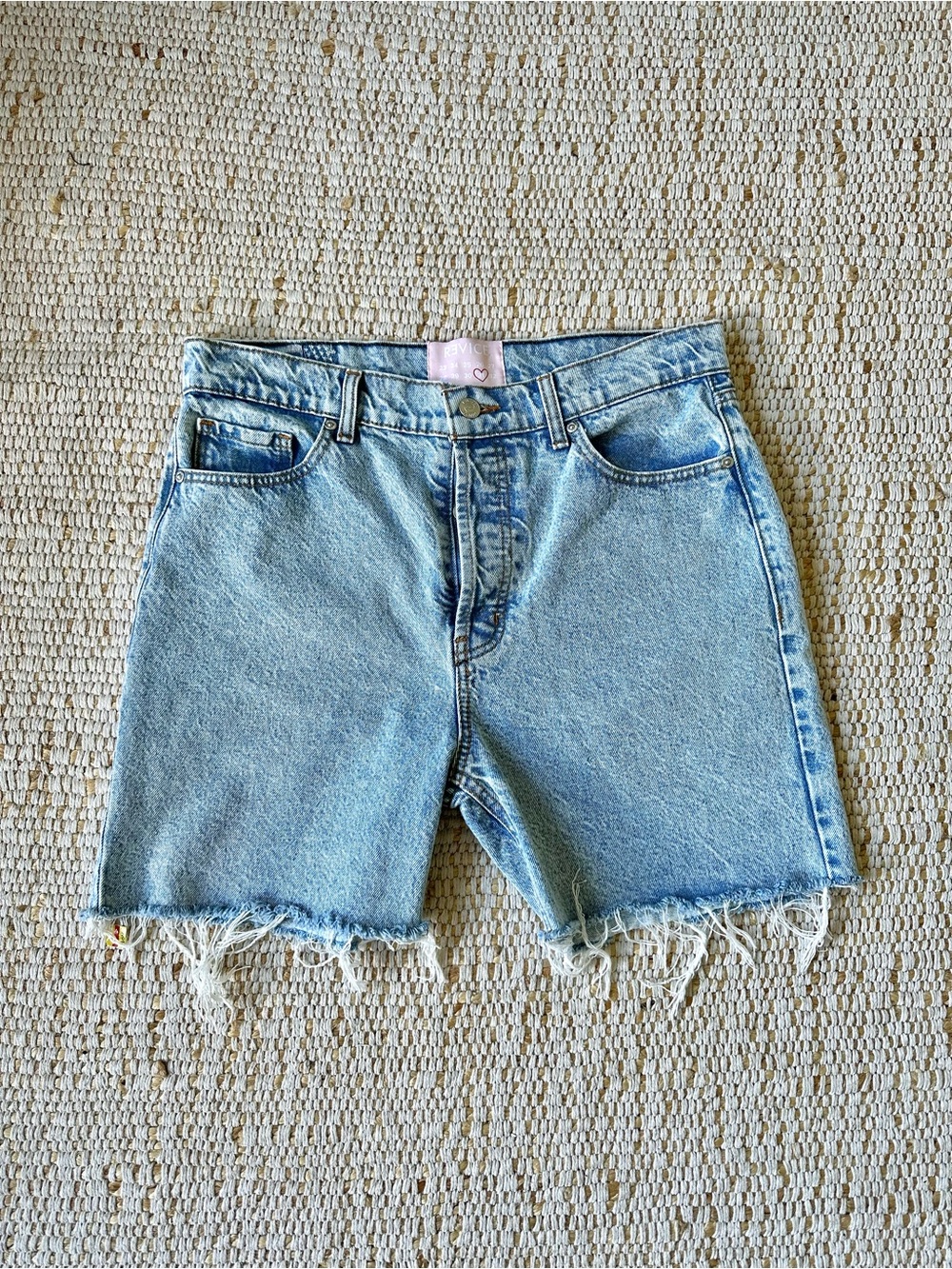 Revice Denim High Rise Button Fly Cutoff Shorts Size 31 Light Wash USA